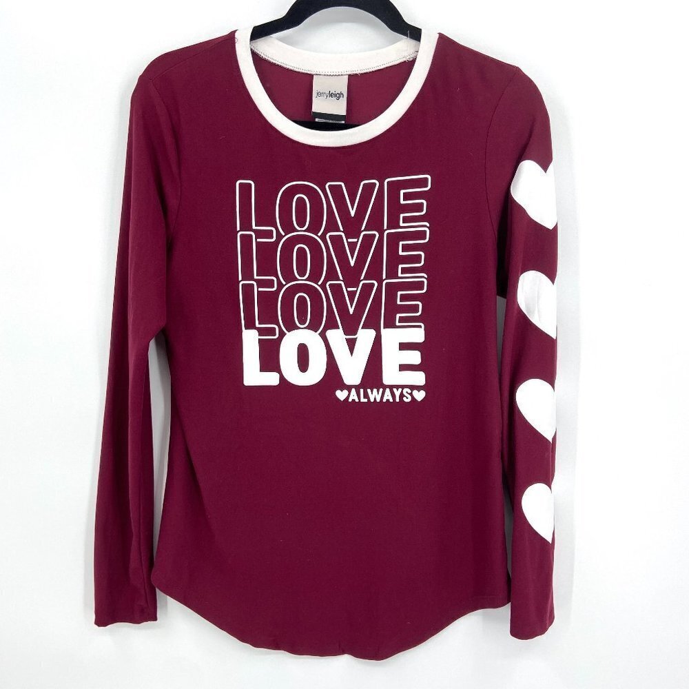 JERRY LEIGH Burgundy Maroon Love Always Long Sleeve Super Soft Stretch Top Small